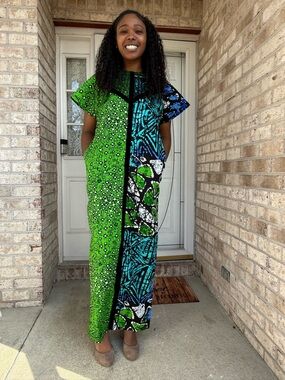 Tropical African Print Split-Panel Dress